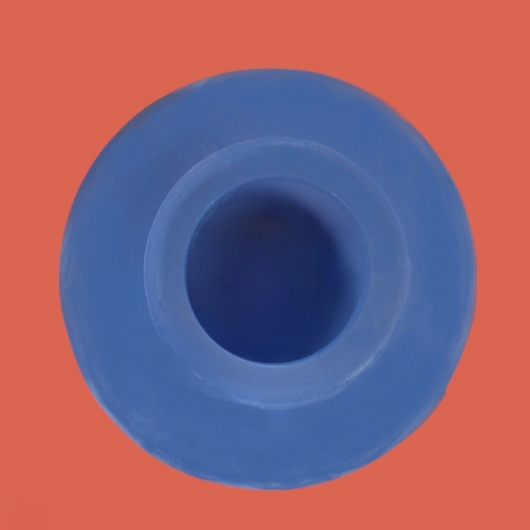 VINTAGE MINIATURE CERAMIC VASE ~ PLISSE BLUE PLEATED DESIGN 3" 1950'S - Picture 2 of 4